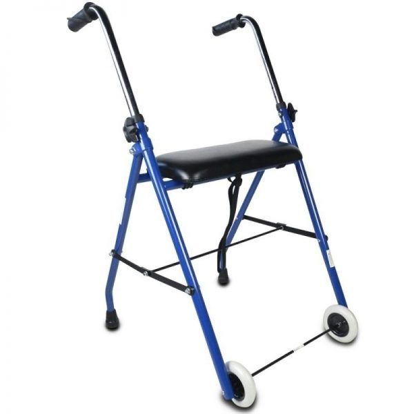 Andador plegable - asiento - 2 ruedas - azul - Emérita
