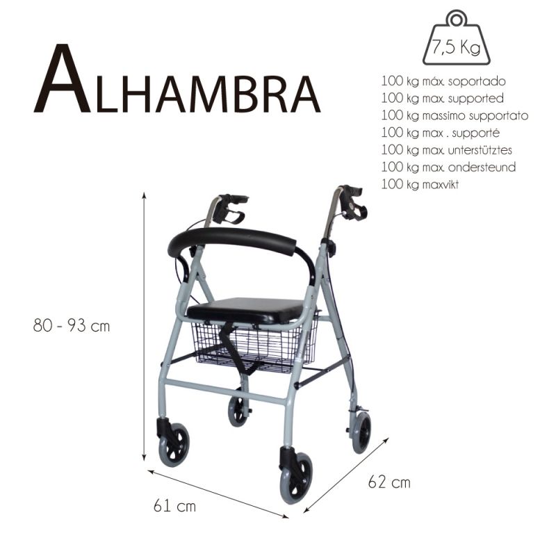 Desagradable Abrazadera Puntuación Andador para ancianos de aluminio Alhambra gris - OfertasOrtopedia