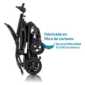 silla eléctrica ultraligera de fibra de carbono Kittos Carbon plegada en vertical