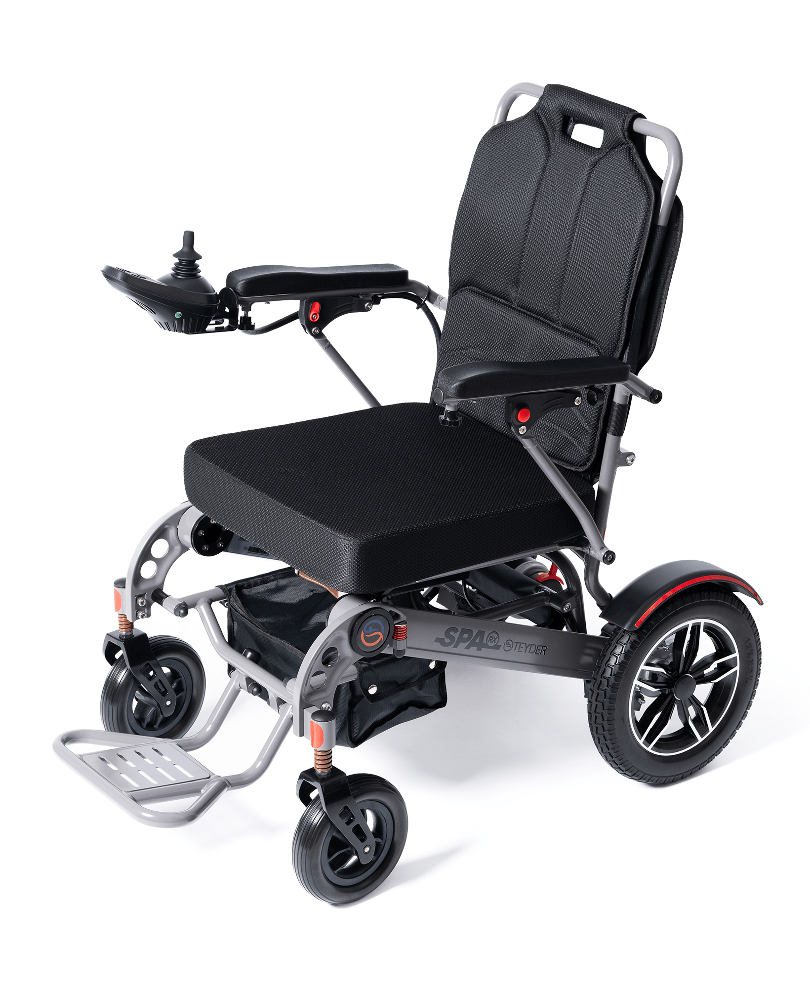Silla de ruedas eléctrica plegable Teyder SPA RX gris antracita con joystick, reposabrazos abatibles, reposapiés y suspensión delantera