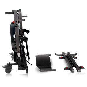 Aúpa Chair Mini plegada con sistema quick release, desmontada para transporte en coche y almacenamiento compacto