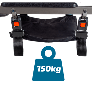 Detalle del sistema de sujeción y arnés de la Aúpa Chair T-Flex con peso máximo soportado de 150 kg
