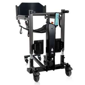 Silla-grúa de transferencia Aúpa Chair T-Flex eléctrica con pata central estrecha, ideal para transferencias desde silla de ruedas y espacios reducidos