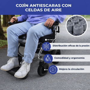 Cojín antiescaras de aire con celdas neumáticas en silla de ruedas