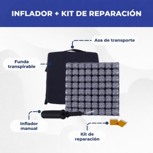 Cojín antiescaras de aire con inflador manual y kit de reparación