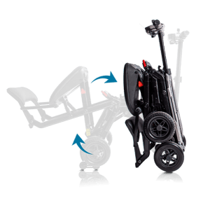 Plegado del scooter eléctrico plegable Fuerteventura, se cierra en formato compacto tipo maleta