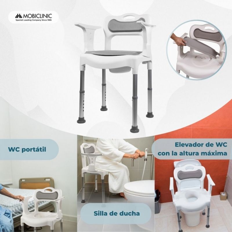 Silla de baño con orinal Guido 3 en 1 como WC portátil, silla de ducha y elevador WC