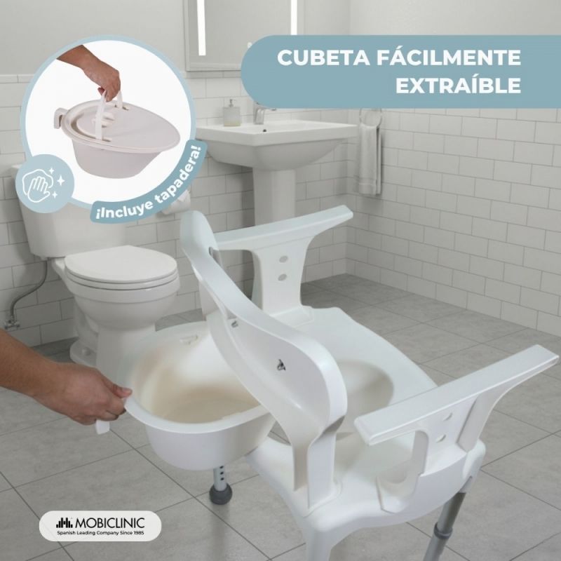 Silla de baño con orinal Guido con cubeta fácilmente extraíble y tapa