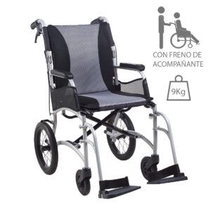 Silla de ruedas Ergo Transit 12 de aluminio ultraligera de 9 kg con frenos para acompañante