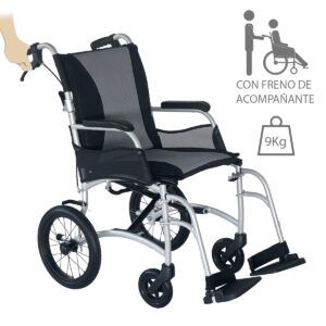 Silla de ruedas de aluminio ERGO TRANSIT ultraligera con frenos de acompañante y diseño compacto