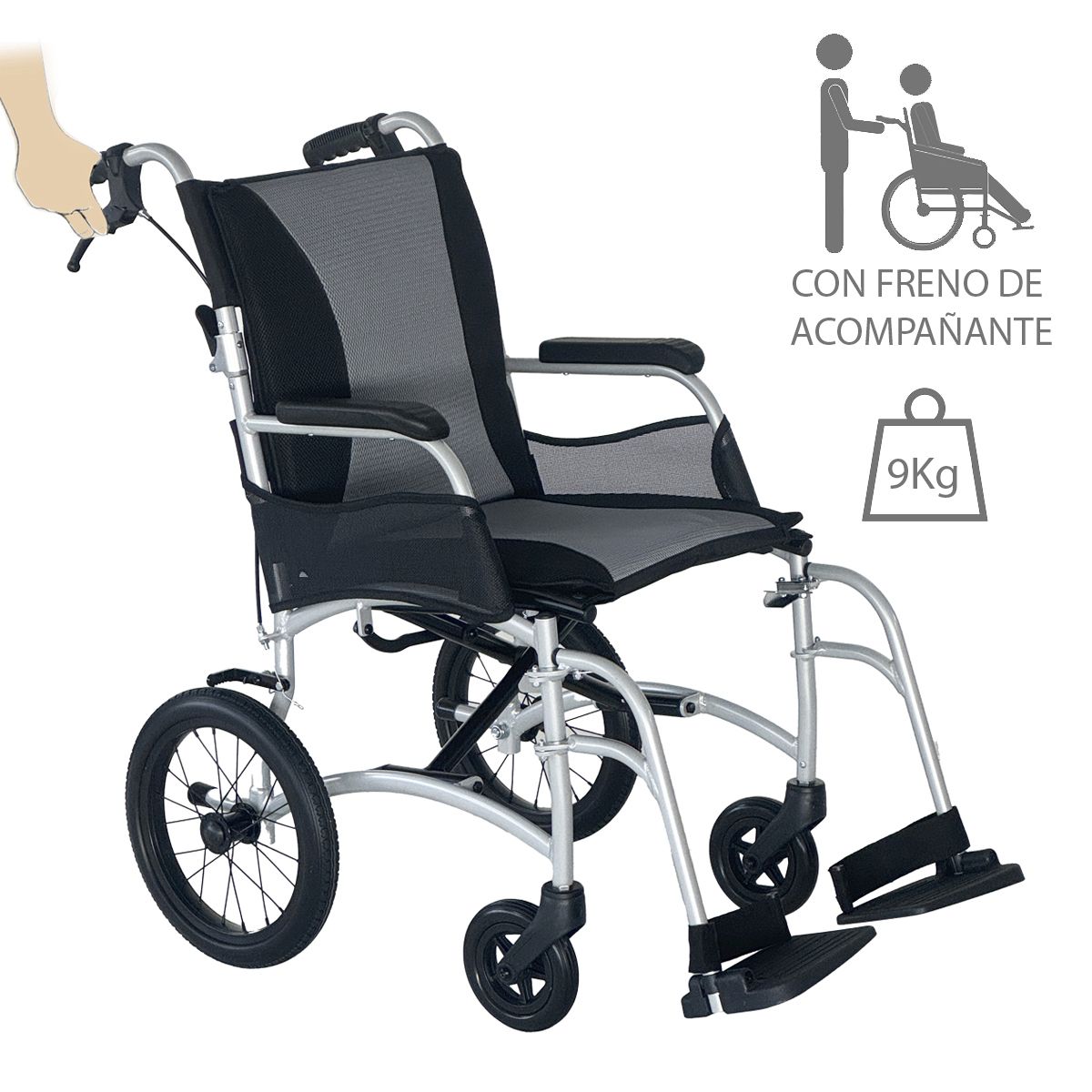 Silla de ruedas de aluminio ERGO TRANSIT ultraligera con frenos de acompañante y diseño compacto