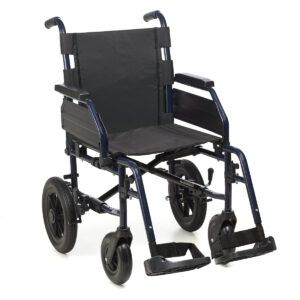 Silla de ruedas plegable de acero APOLO Transit con ruedas traseras de 12 pulgadas y estructura compacta