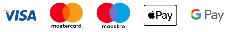 Formas de pago: Visa, Mastercard, Maestro, Apple Pay, Google Pay