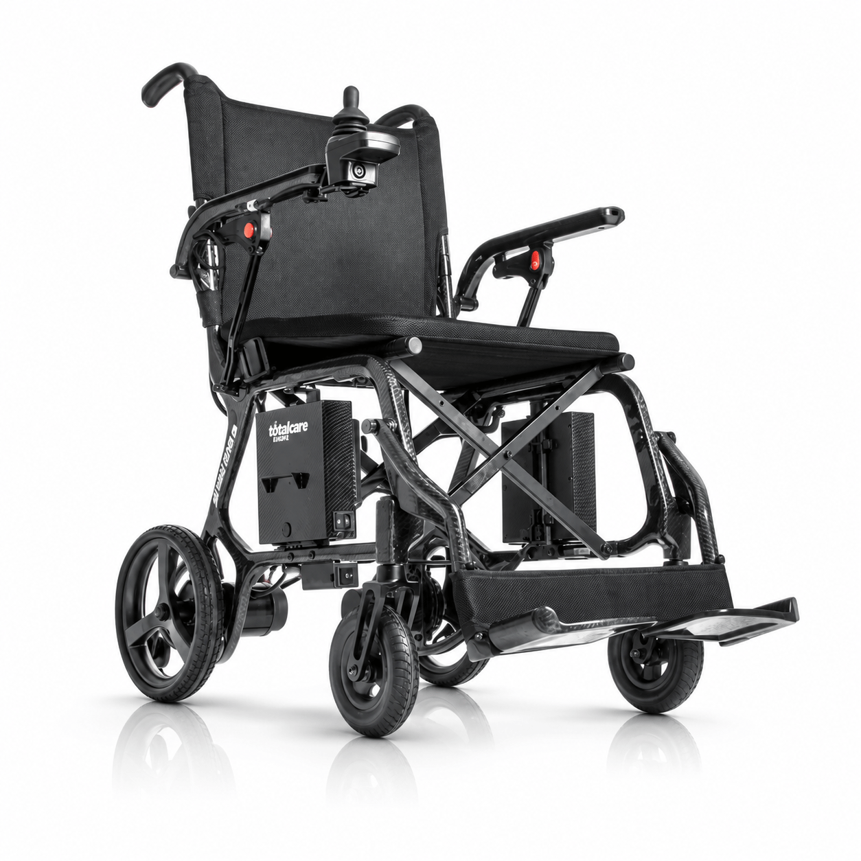 Silla de ruedas eléctrica Martinika Carbon Evo de fibra de carbono vista en semiperfil frontal