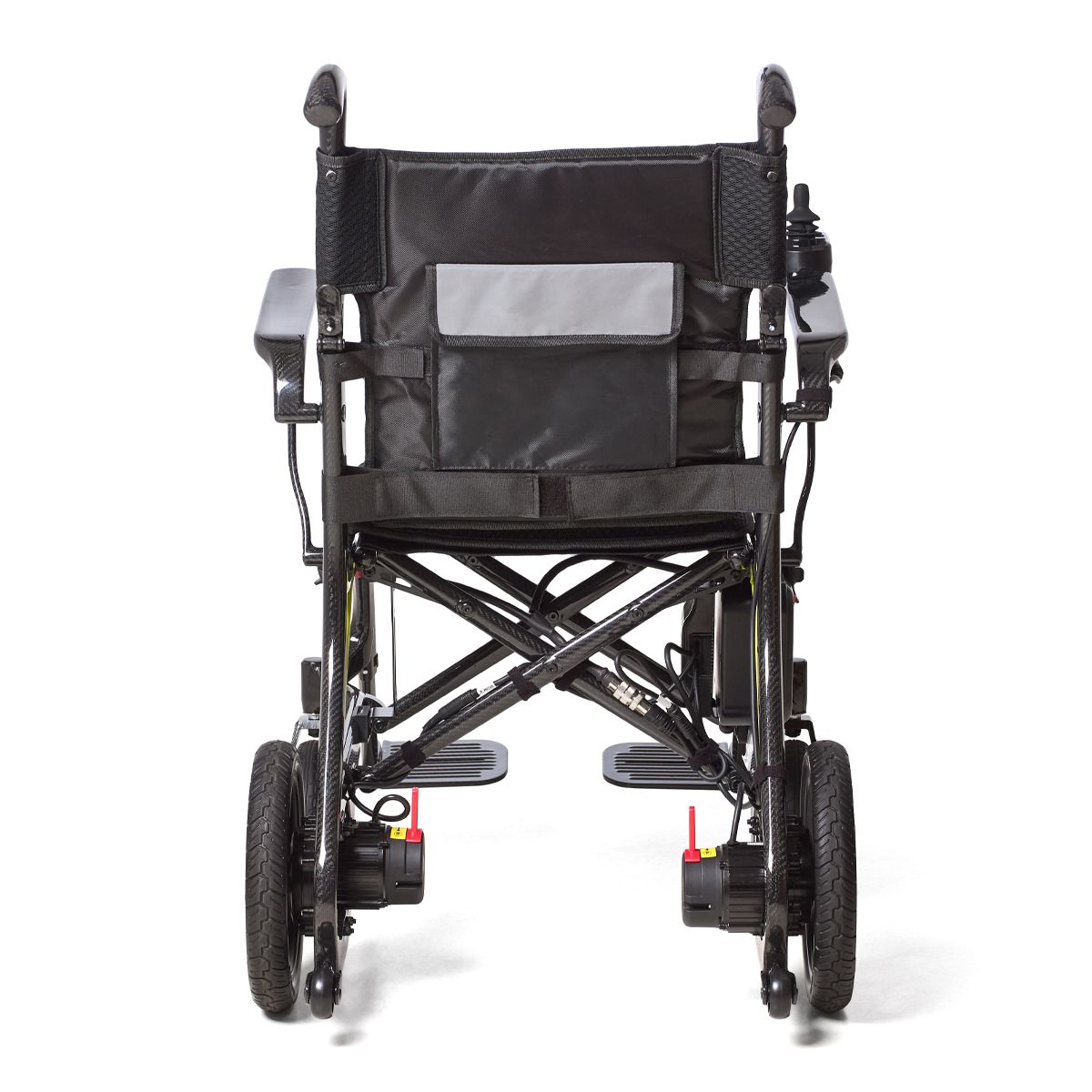 Vista trasera de la silla eléctrica R820 con bolsillo en el respaldo